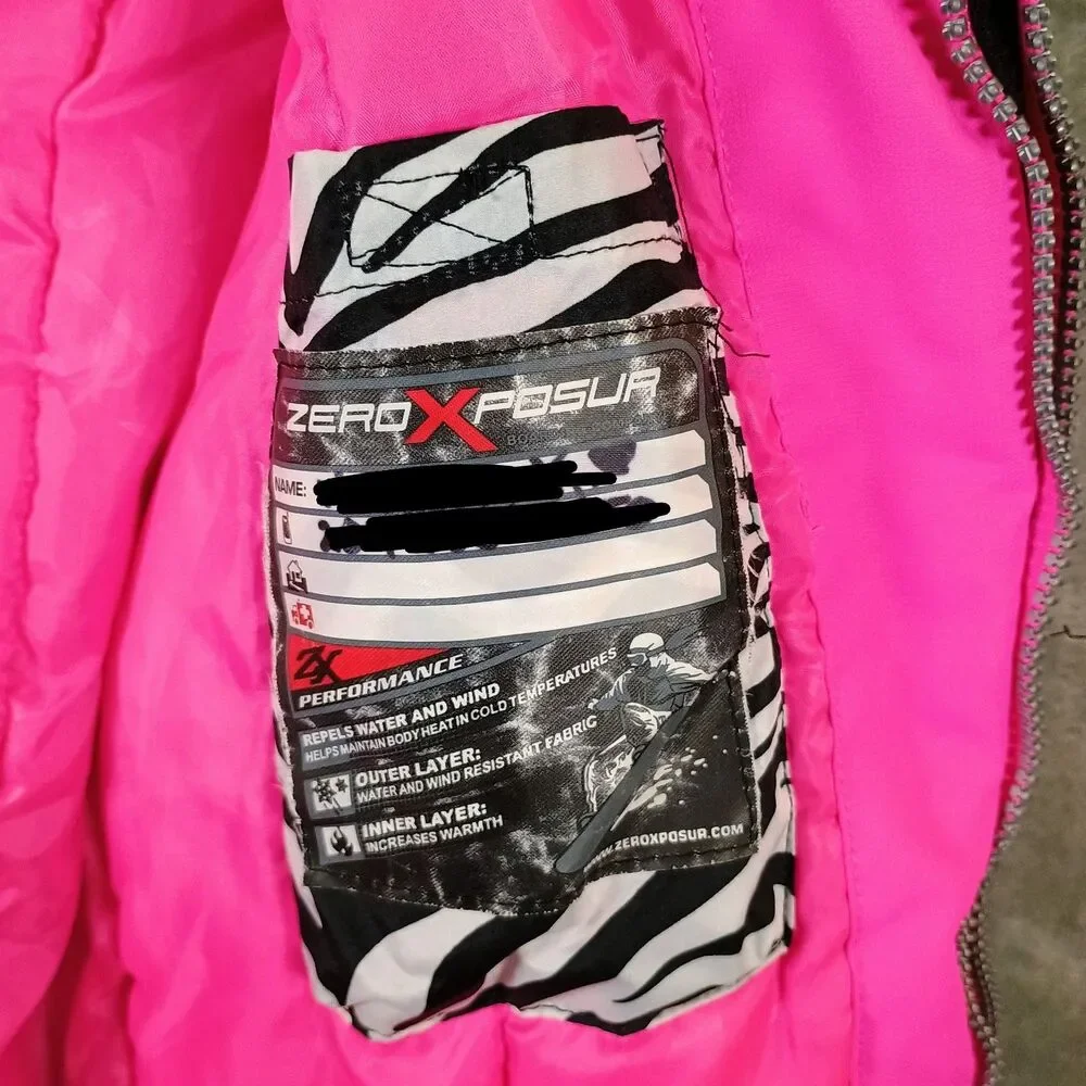 Girls ZeroXposure Ski Snow Parka Jacket Black And Pink Faux Fur Hood 14/16